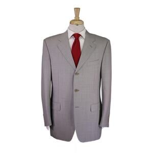 Canali Gray Taupe w/ Gold Checkered 3-Btn Wool Suit 42R